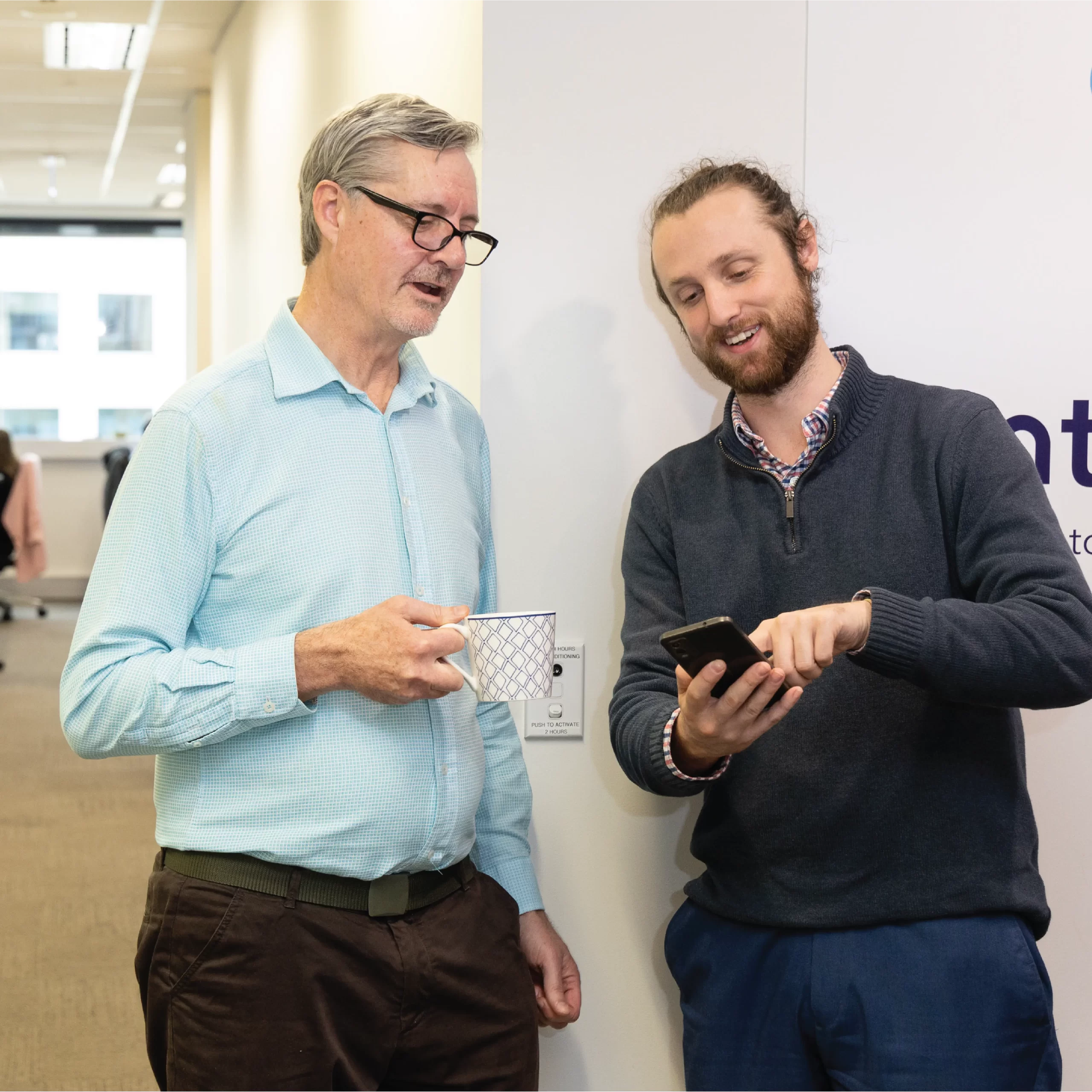 Team members in conversation