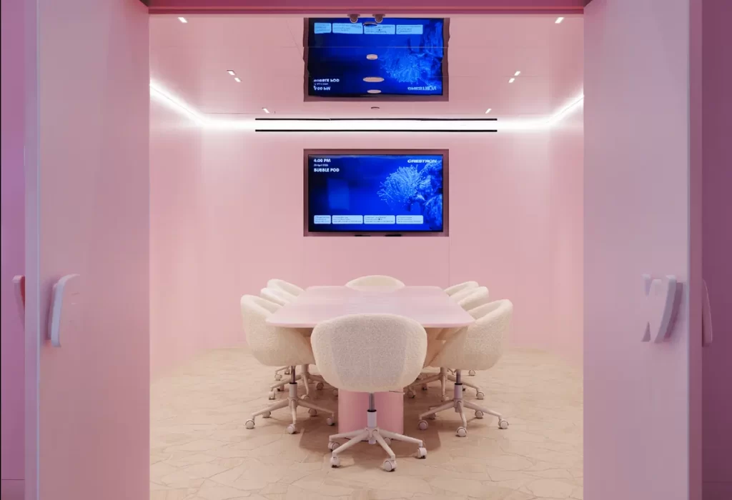 White Fox Sydney head office meeting room with pink wall